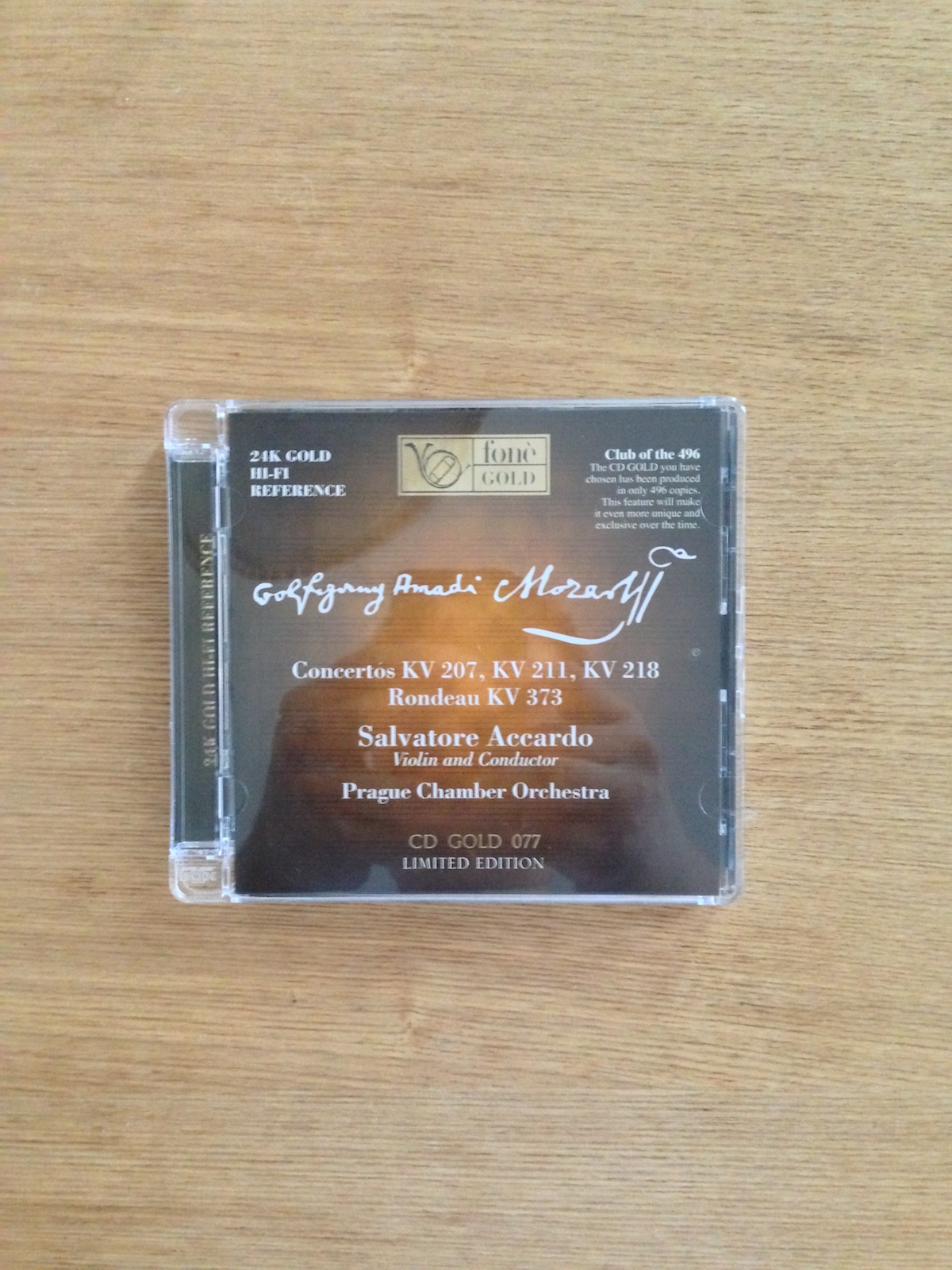 Accardo: Mozart's Violin Concertos (24K Gold, Club of the 496 edition - No. 077) (SOLD 已售)
