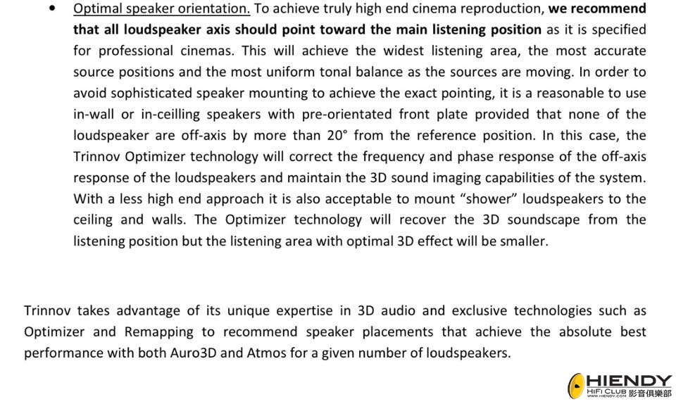We recommend that all loudspeaker axis should point toward the main listening position ! 廠商建議！ ...