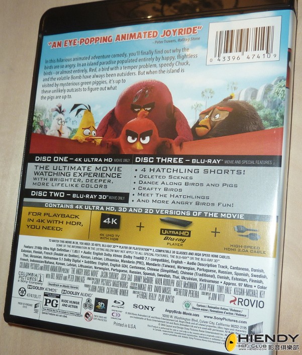 憤怒鳥大電影 The Angry Birds Movie 4K UHD 美版封面背面